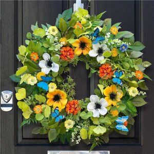 Spring Wreaths for Front Door 24 Inch Summer Wreath Artificial Floral Greenery
